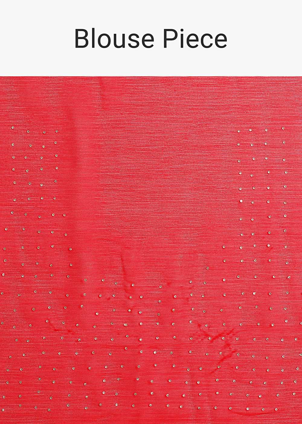 Red Chinon Silk Saree With Cut Dana Embroidery And Unstitched Blouse