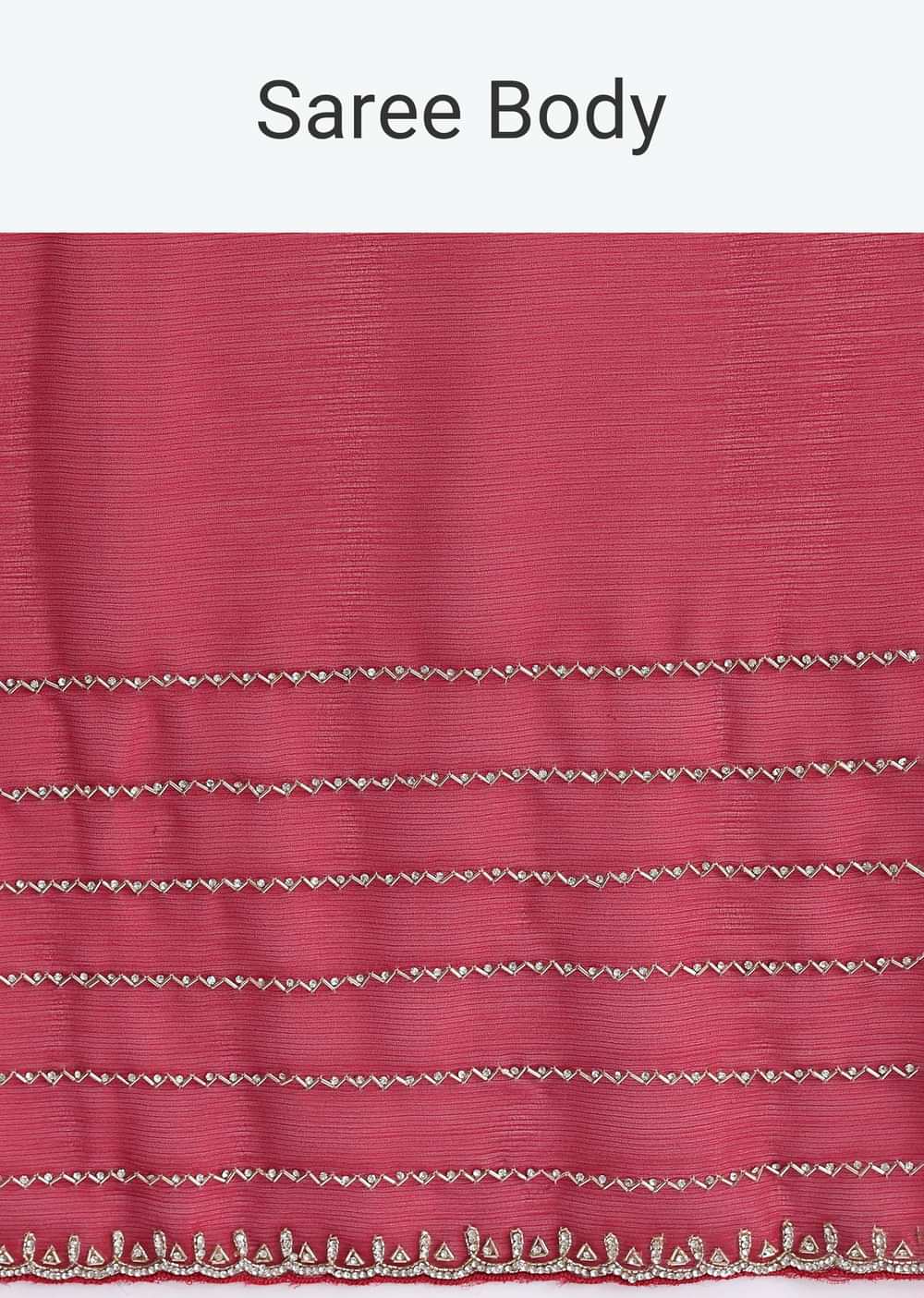 Red Chinon Silk Saree With Cut Dana Embroidery And Unstitched Blouse