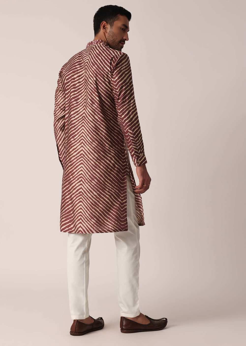 Red Cotton Kurta With Lehariya Print For Men