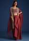 Red Cutdana Work Jacket With Draped Skirt And Crop Top