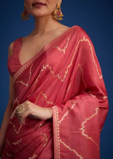 Punch Pink Dola Silk Saree With Zari Accents On Pallu And Border