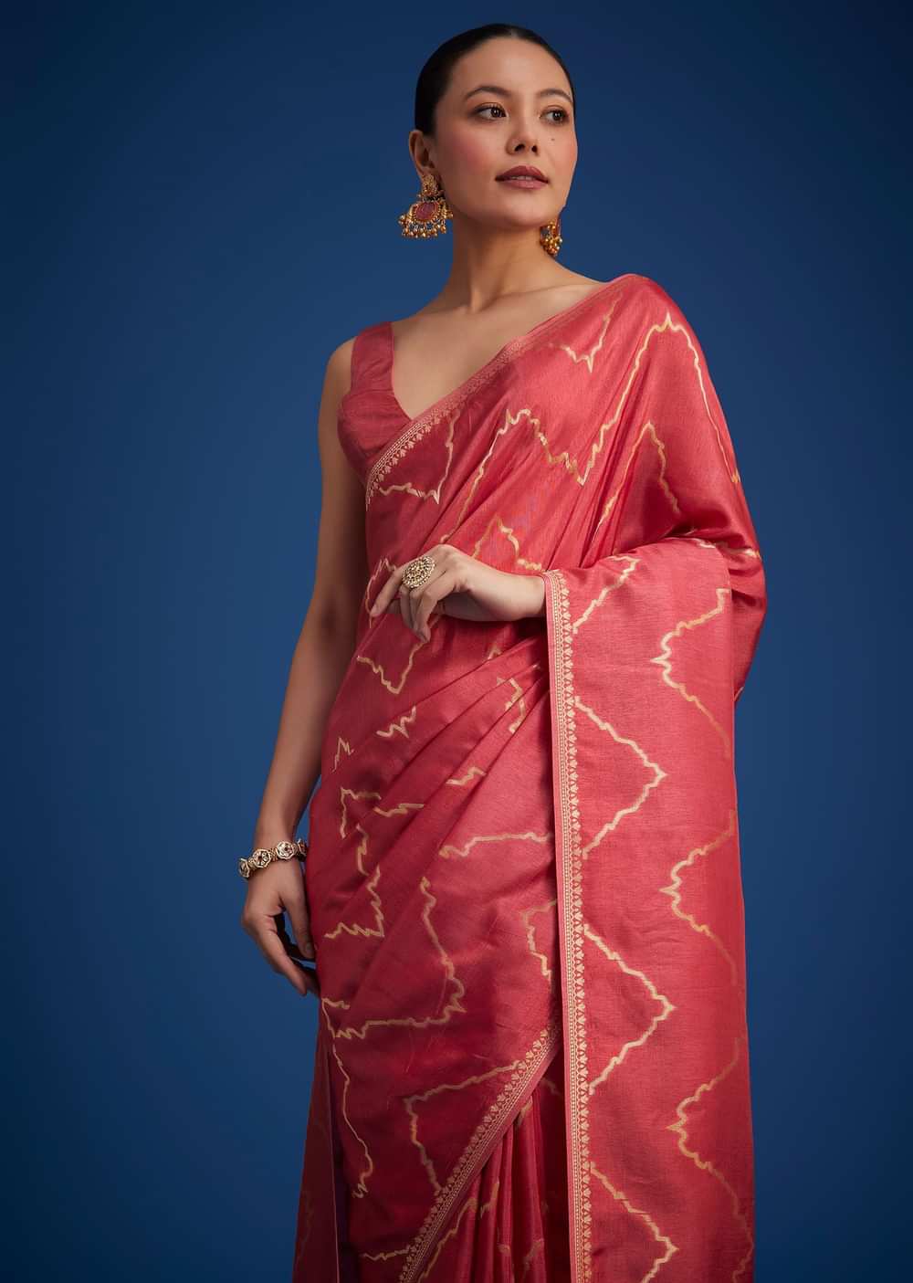 Punch Pink Dola Silk Saree With Zari Accents On Pallu And Border