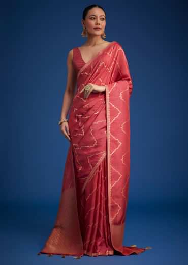 Red Dola Silk Saree With Zari Accents On Pallu And Border
