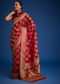 Red Dola Silk Saree With Zari Checkered Design And Woven Border