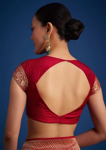 Red Dola Silk Saree With Zari Checkered Design And Woven Border