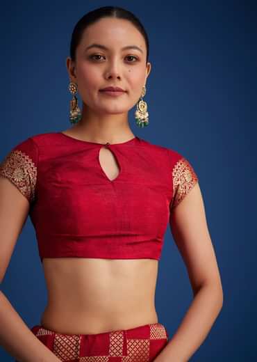 Red Dola Silk Saree With Zari Checkered Design And Woven Border