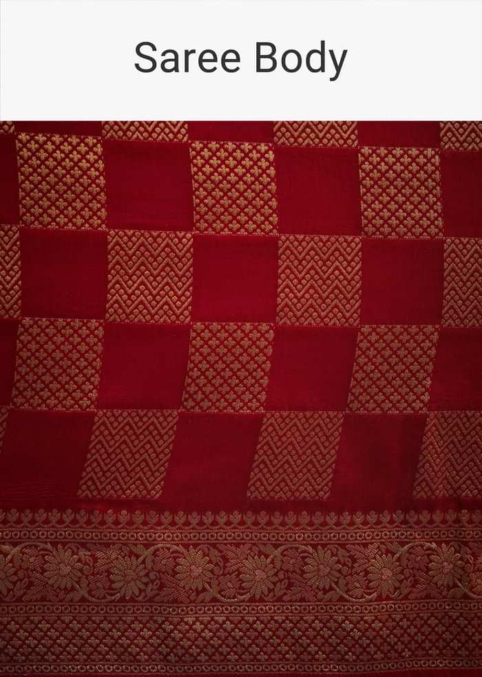 Red Dola Silk Saree With Zari Checkered Design And Woven Border