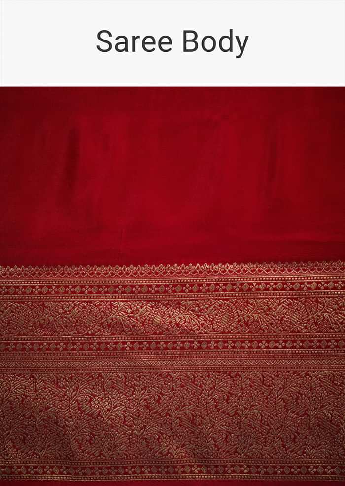 Red Dola Silk Saree With Zari Woven Border And Pallu