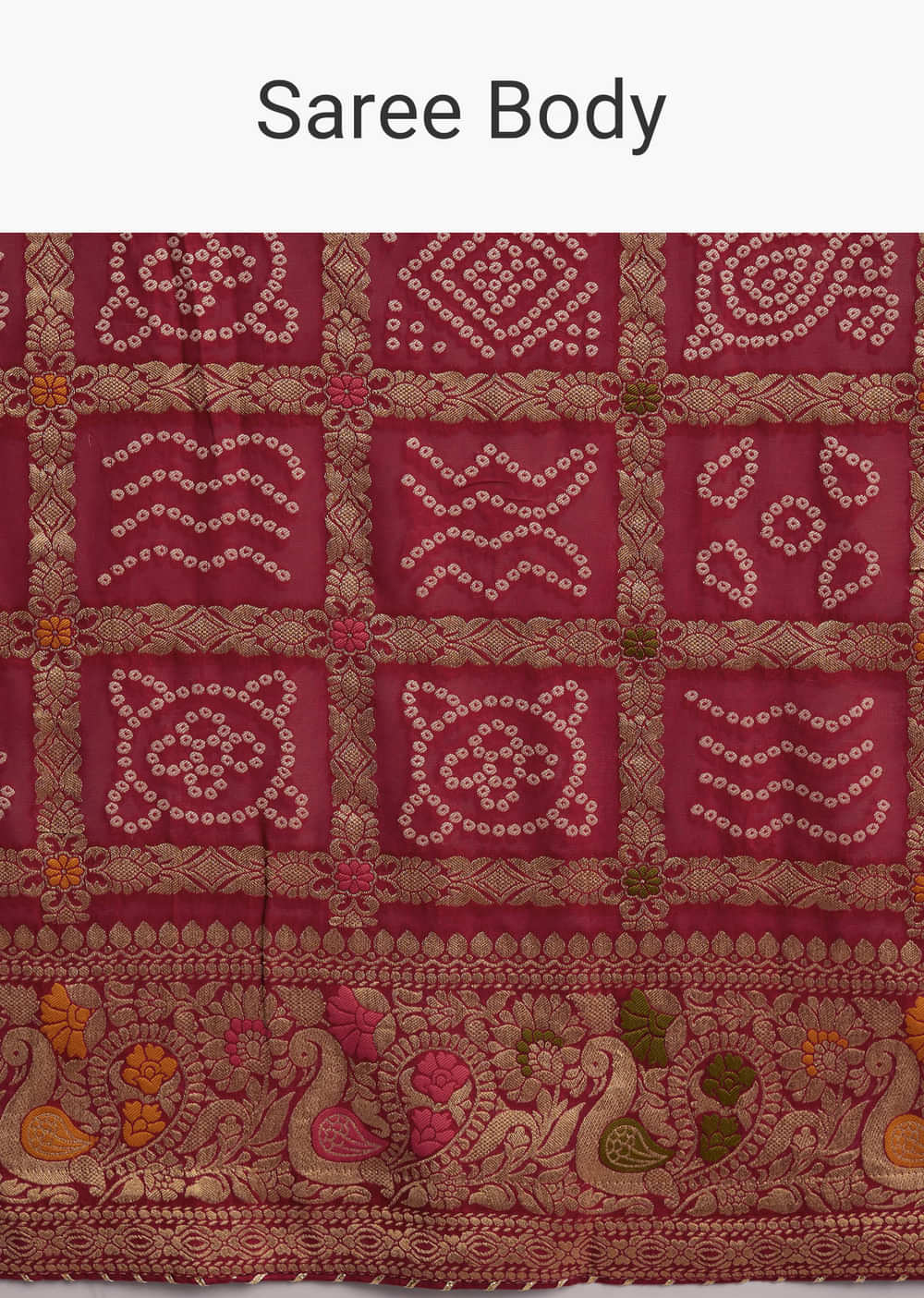 Red Dola Silk Woven Saree With Bandhani And Floral Work