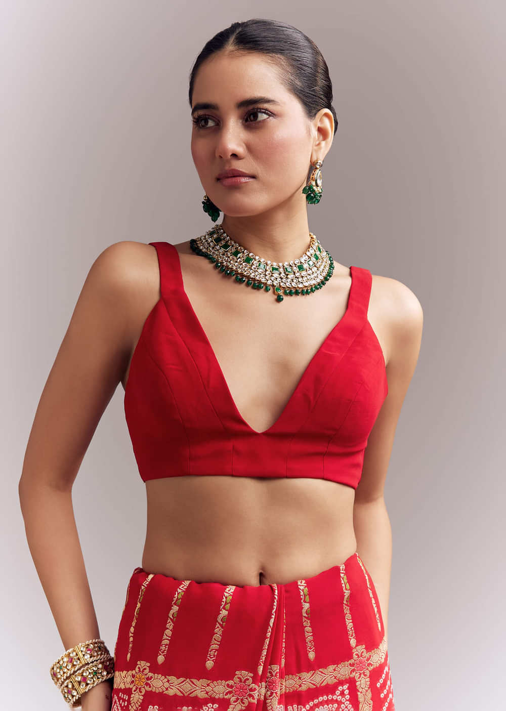 Red Dola Silk Woven Saree With Bandhani And Floral Work