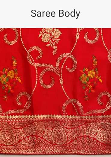 Red Dola Silk Woven Saree With Zari Work And Unstitched Blouse