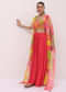 Red Embroidered Chinon Crop Top Palazzo Set