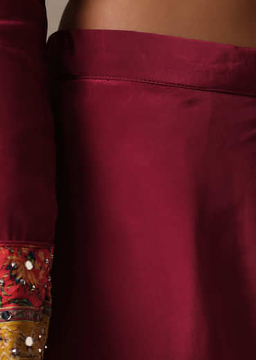 Red Embroidered Kurta Palazzo Set With Mirror Work Dupatta
