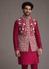 Red Floral Embroidered Jacket Kurta Set