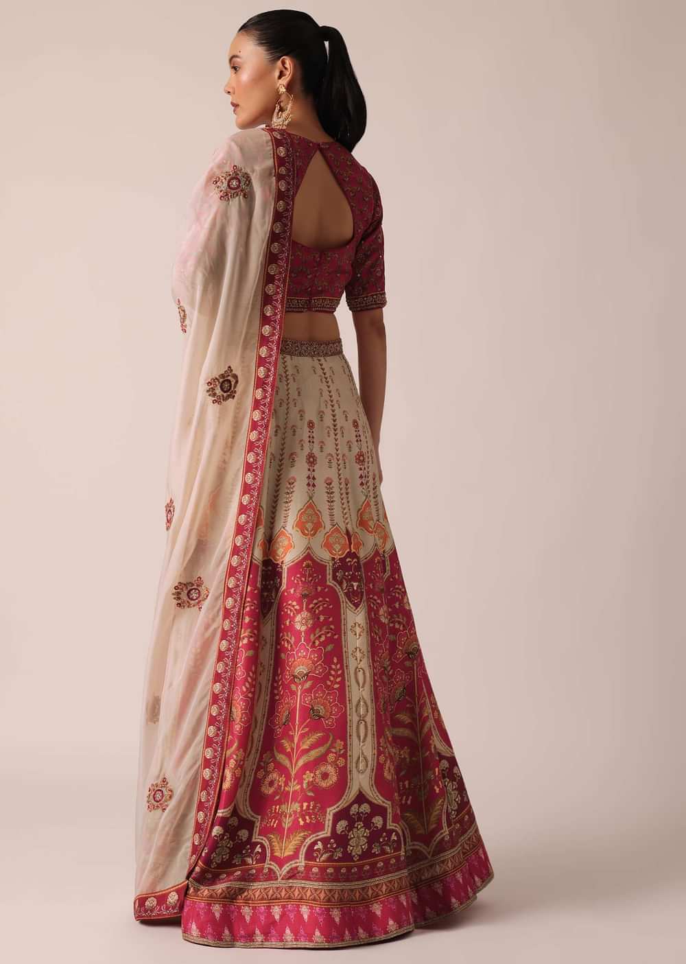 Red Floral Print Lehenga Set With Sequin Work