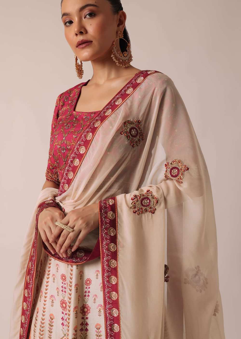 Red Floral Print Lehenga Set With Sequin Work