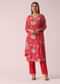 Red Floral Print Silk Kurta Set