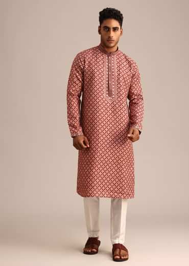 Red Georgette Kurta Set With Printed Detail