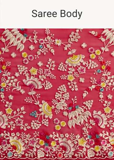Red Georgette Parsi Gara Saree With Multicolor Thread Embroidery