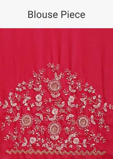 Red Georgette Saree With Cutdana Embroidery