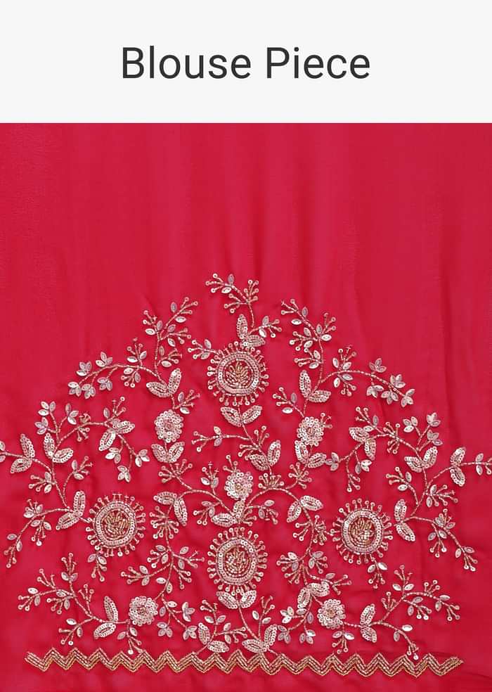 Red Georgette Saree With Cutdana Embroidery