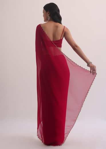 Red Georgette Saree With Cutdana Embroidery