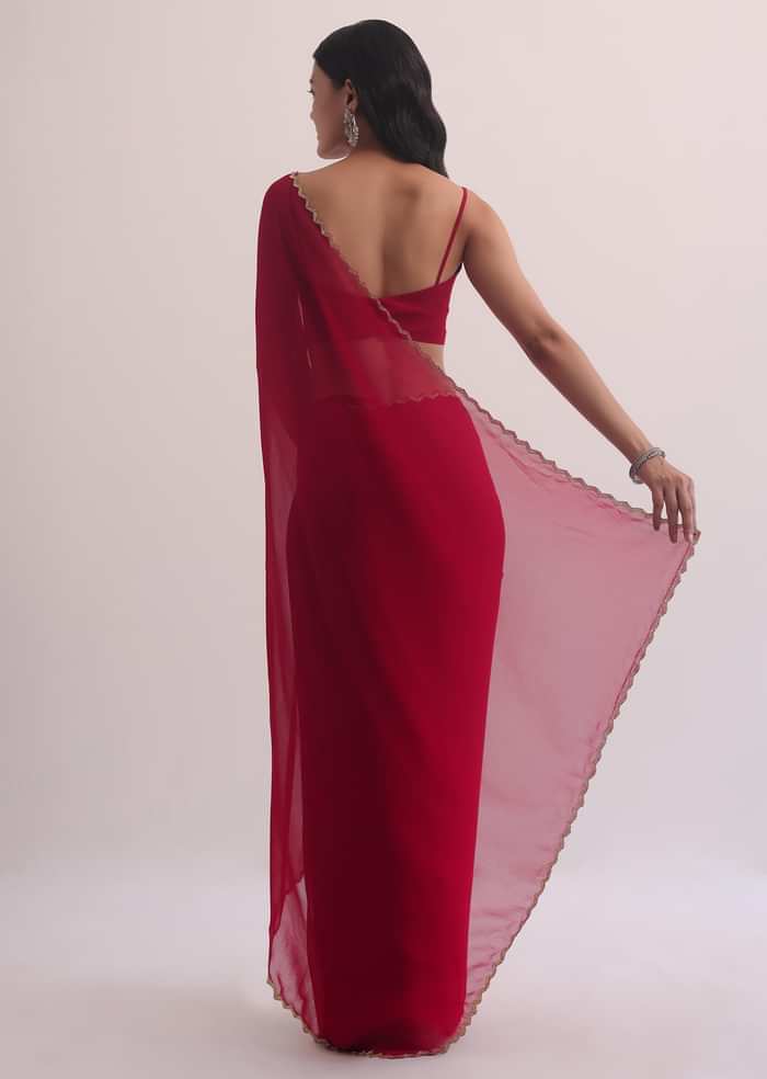 Red Georgette Saree With Cutdana Embroidery