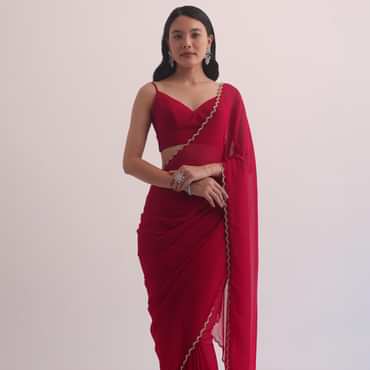 Red Georgette Saree With Cutdana Embroidery