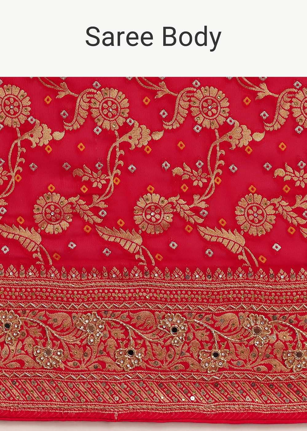 Red Georgette Woven Saree With Bandhani Jaal Work