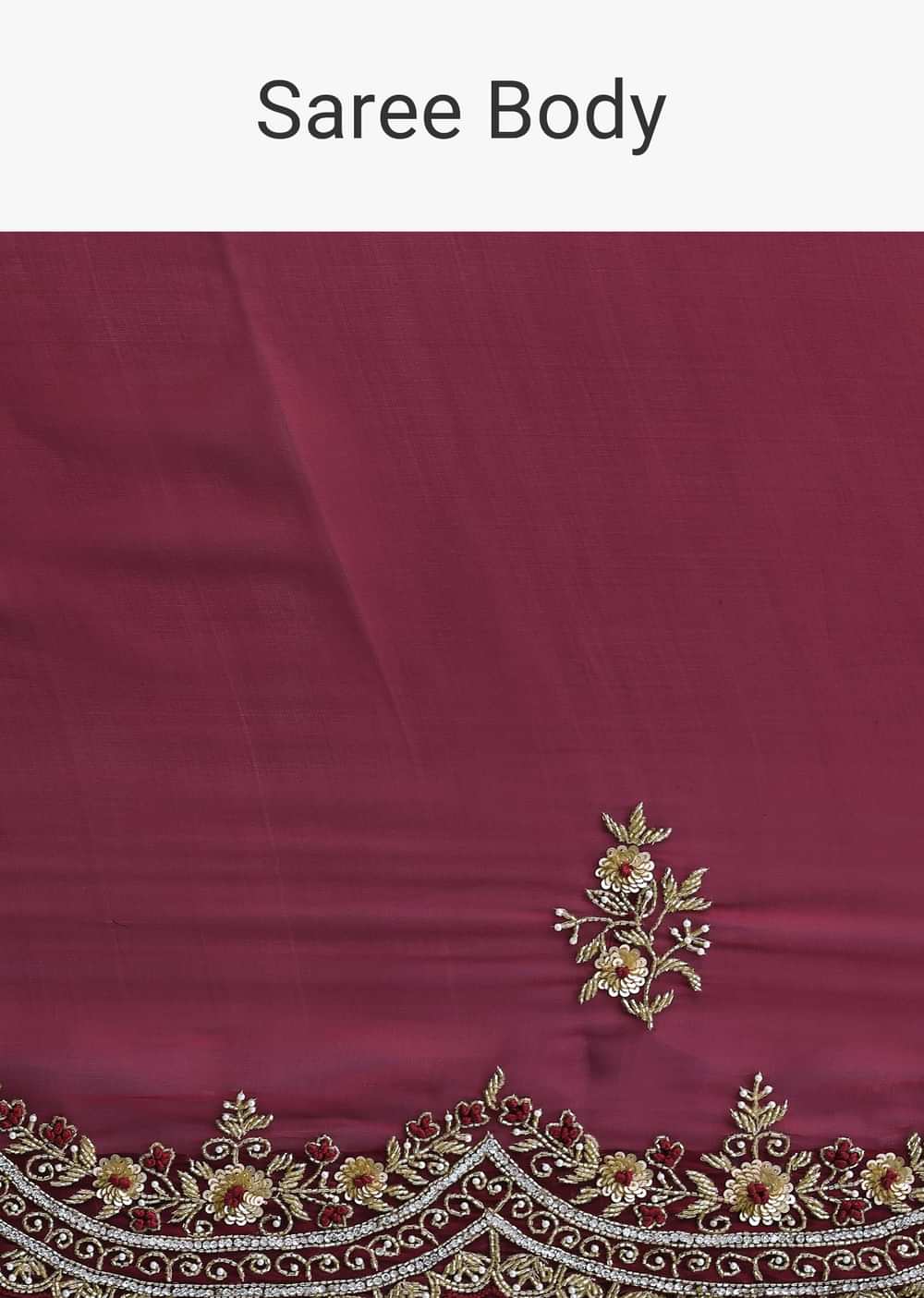 Red Glass Tissue Saree With Sequin Scallop Border And Unstitched Blouse Fabric