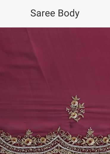 Red Glass Tissue Saree With Sequin Scallop Border And Unstitched Blouse Fabric