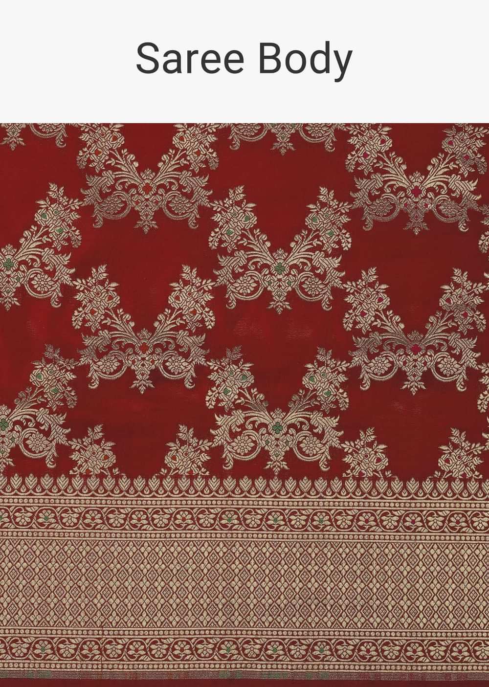 Red Handloom Banarasi In Katan Silk With Golden Weave And Unstitched Blouse