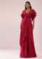 Red Saree Gown In Crepe With Frill Sleeves And Delicate Hand Embroidery