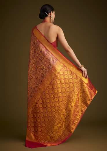 Red Kanjivaram Silk Saree With Golden Zari Border