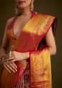 Red Kanjivaram Silk Saree With Golden Zari Border