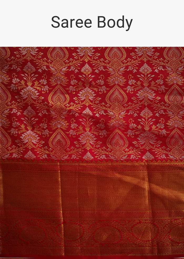 Red Kanjivaram Silk Saree With Golden Zari Detailing