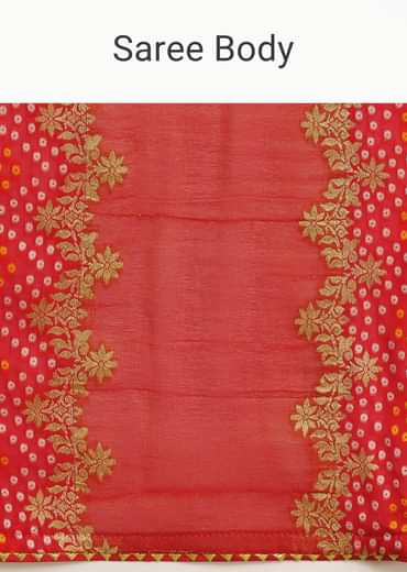 Red Khaddi Georgette Saree With Gotta Patti Border And Unstitched Blouse