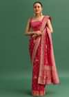 Coral Khaddi Georgette Saree With Zari Jaal Bandhani Weave And Unstitched Blouse