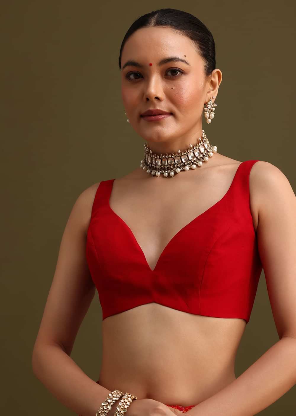 Red Khaddi Georgette Woven Saree With Gotta Patti Border