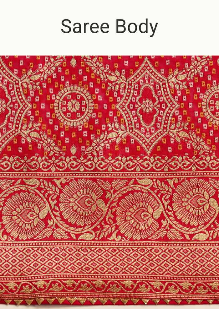 Red Khaddi Georgette Zari Weave Saree With Unstitched Blouse