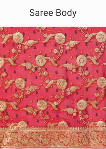 Red Khadi Gota Patti Banarasi Saree With Unstitched Blouse Piece