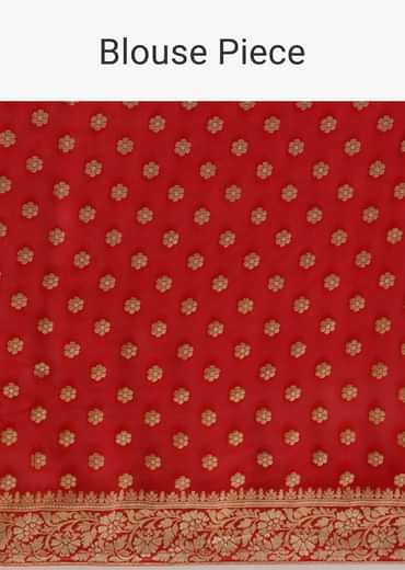 Red Khadi Gota Patti Banarasi Saree With Unstitched Blouse Piece