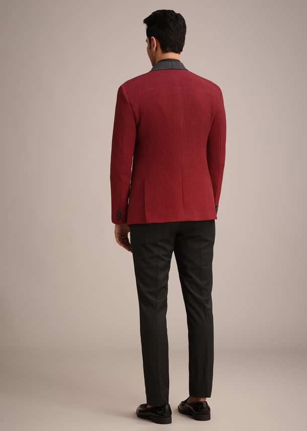 Red Knit Tuxedo Set With Pocket Square Red Knit Tuxedo Set With Pocket Square