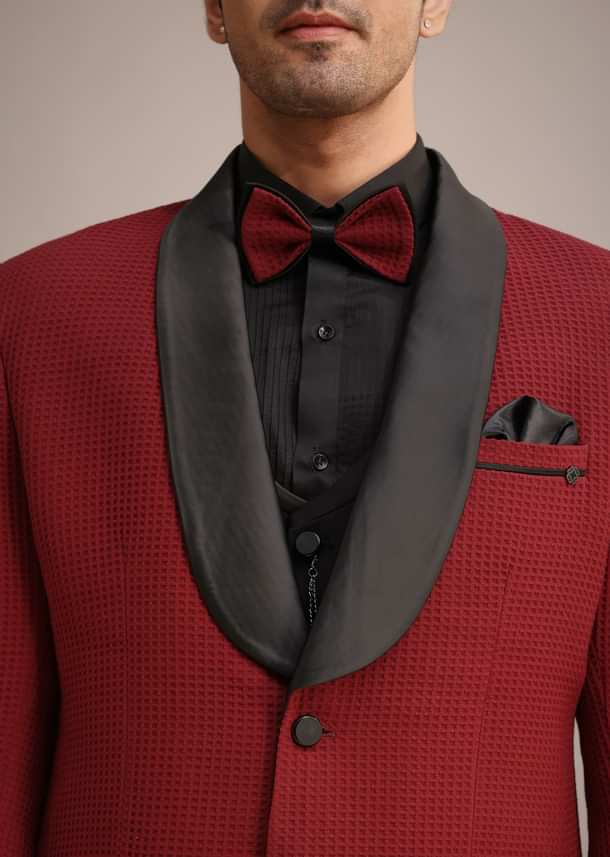 Red Knit Tuxedo Set With Pocket Square Red Knit Tuxedo Set With Pocket Square