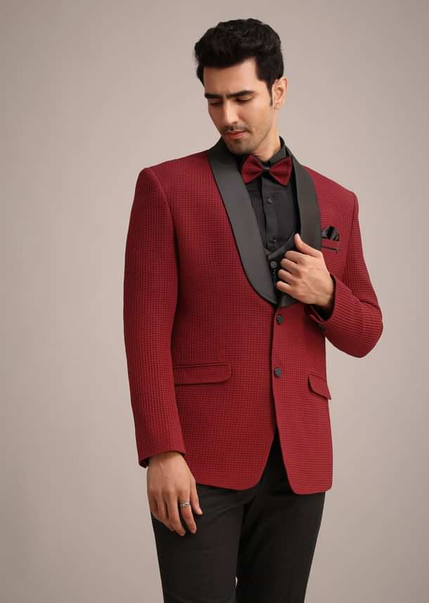 Red Knit Tuxedo Set With Pocket Square Red Knit Tuxedo Set With Pocket Square
