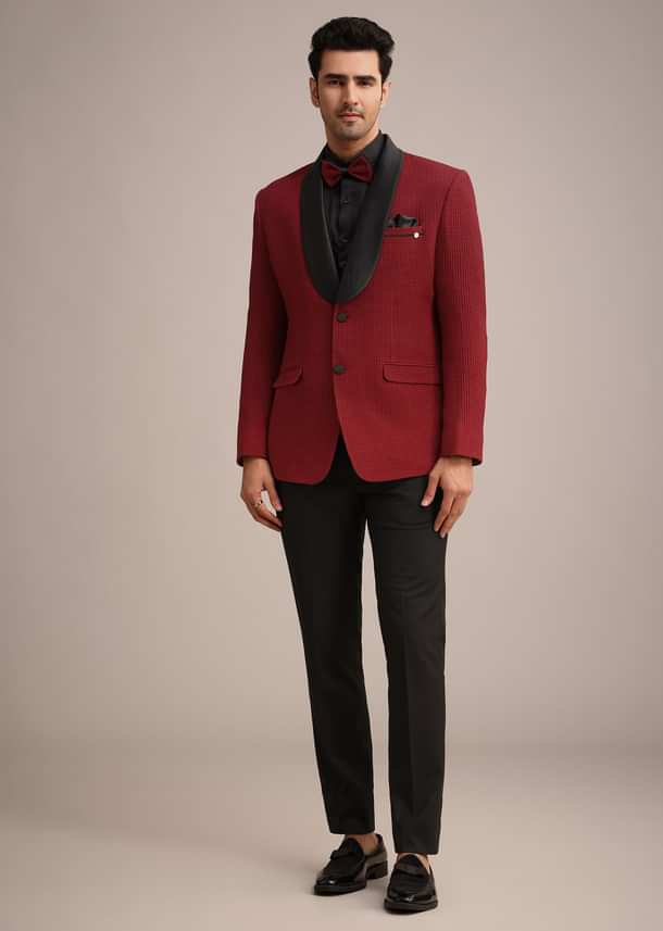 Red Knit Tuxedo Set With Pocket Square Red Knit Tuxedo Set With Pocket Square