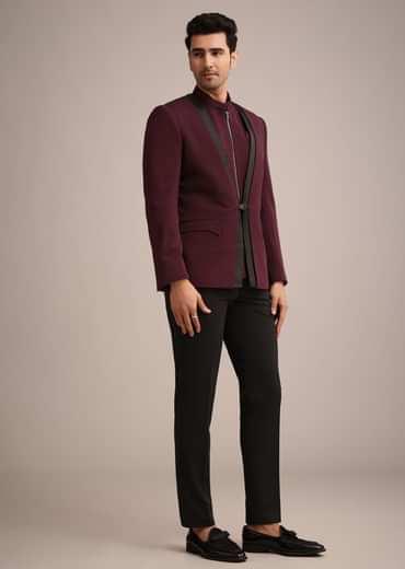 Red Knit Tuxedo Set With Waist Coat
