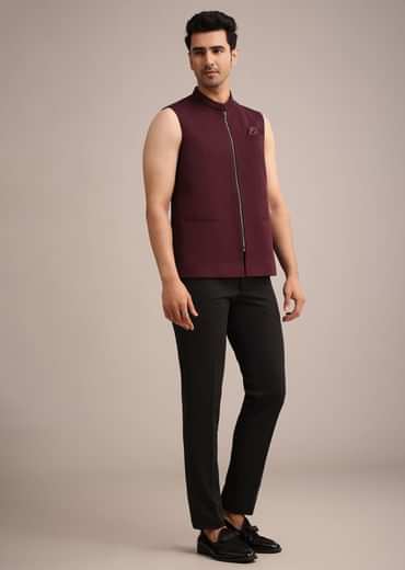 Red Knit Tuxedo Set With Waist Coat