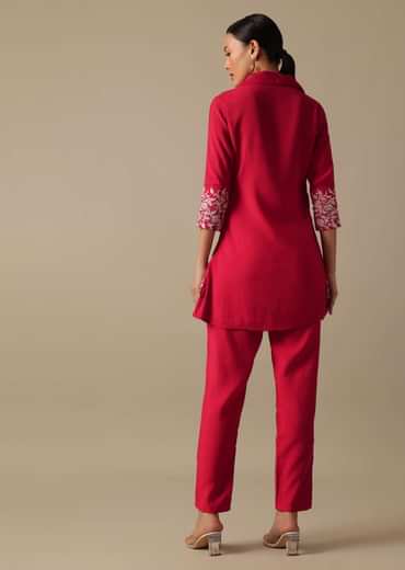 Red co ord set In Chanderi