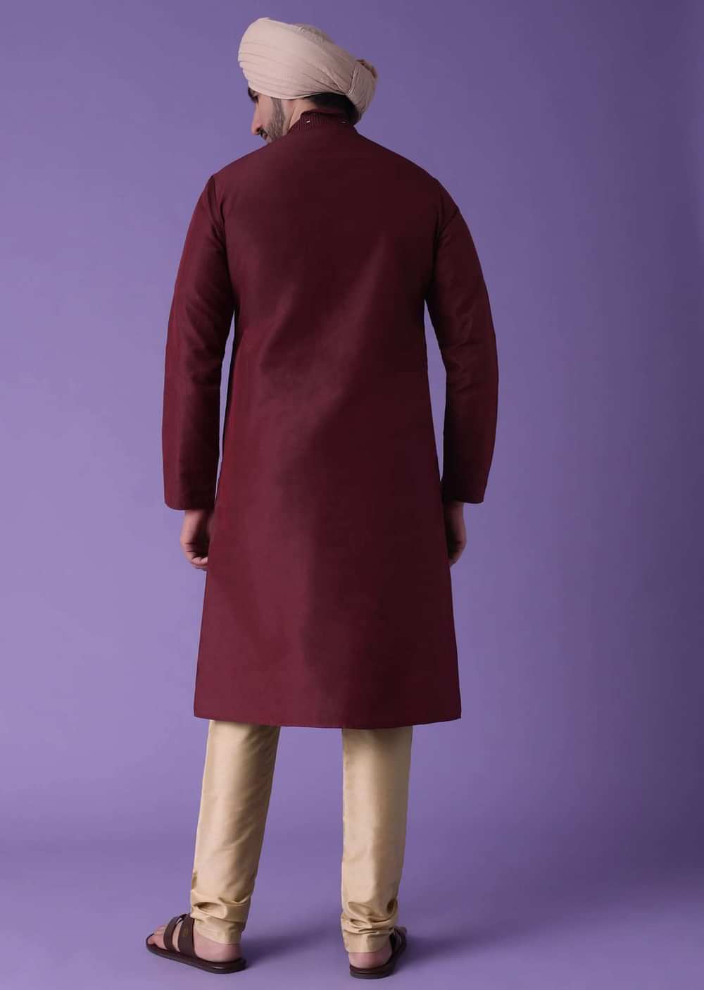 Red Kurta Set In Cotton Silk With Mirror Embroidery